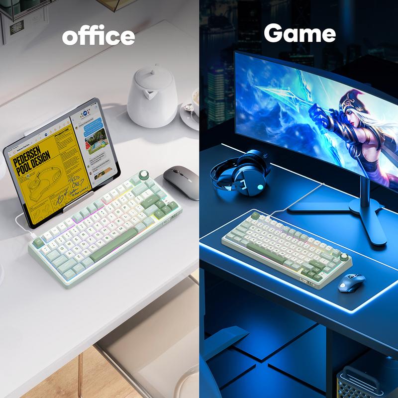 Product Introduction of RK ROYAL KLUDGE R75 Mechanical Keyboard Wired with Volume Knob, r75% TKL Custom Gaming Keyboard Gasket Mount RGB Backlit with Software, Hot Swappable Silver Switch, PBT Keycaps 10