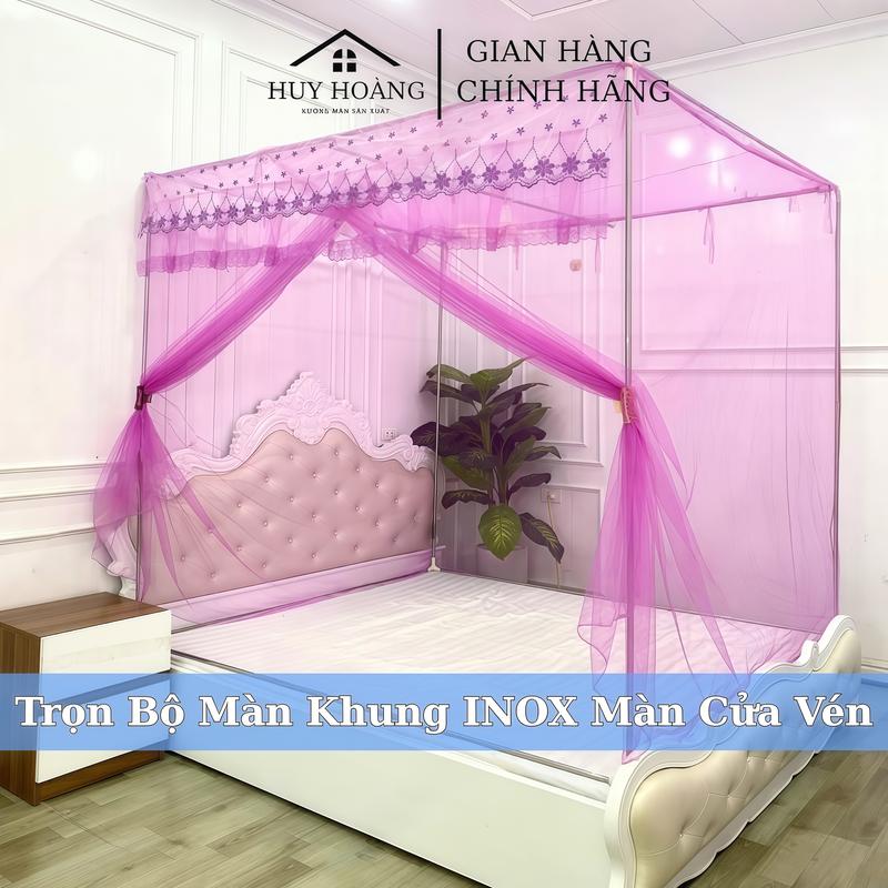 Trọn Bộ Khung Và Màn Dây Tuyn Thái Cửa Vén chống muỗi cho người lớn-Xưởng màn HUY HOÀNG màn khung không khoan tường manmung chong muoi vuông
