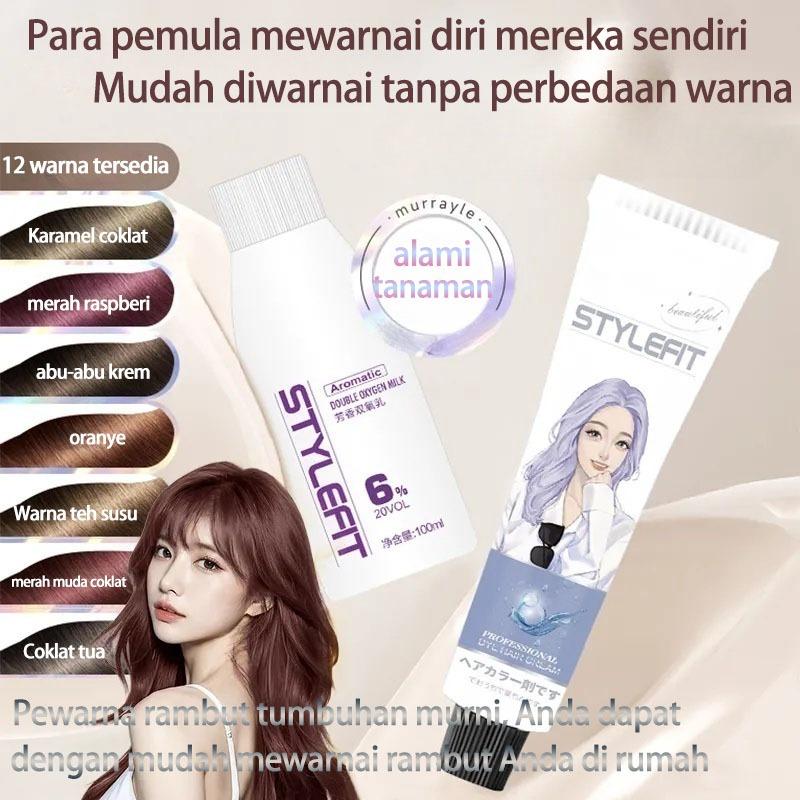 【Tidak perlu pemutih】STYLE FIT cat rambut ash grey*200ml sari tumbuhan murni, tidak memerlukan pemutihan, pewarnaan rambut mudah di rumah (hair color pewarna rambut,cat rambut milk tea,bleaching rambut,milk tea ash hair colormilk tea hair color)
