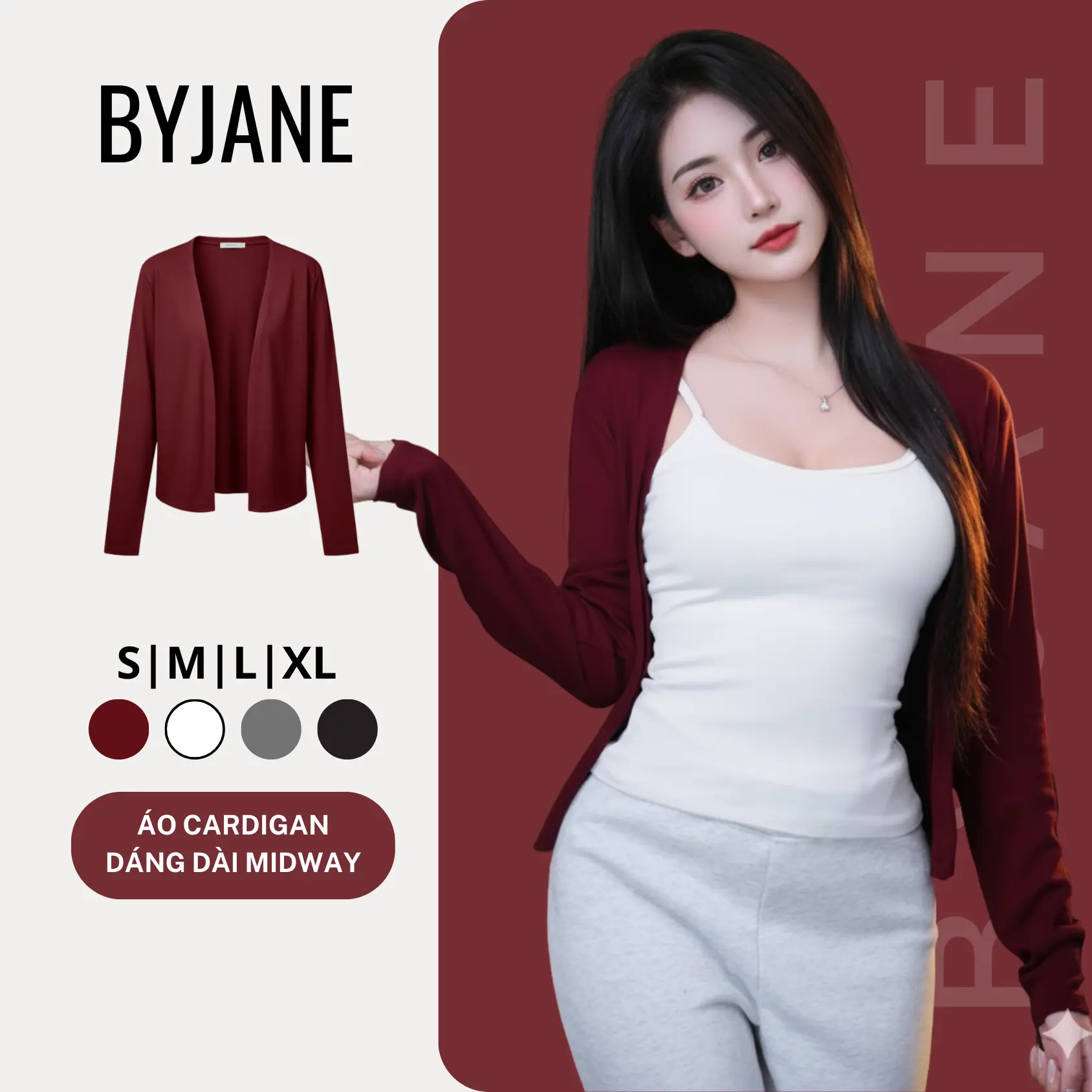 ( XẢ KHO ) Áo khoác Cardigan dáng dài midway thanh lịch BYJANE - 922 | BigBuy360 - bigbuy360.vn
