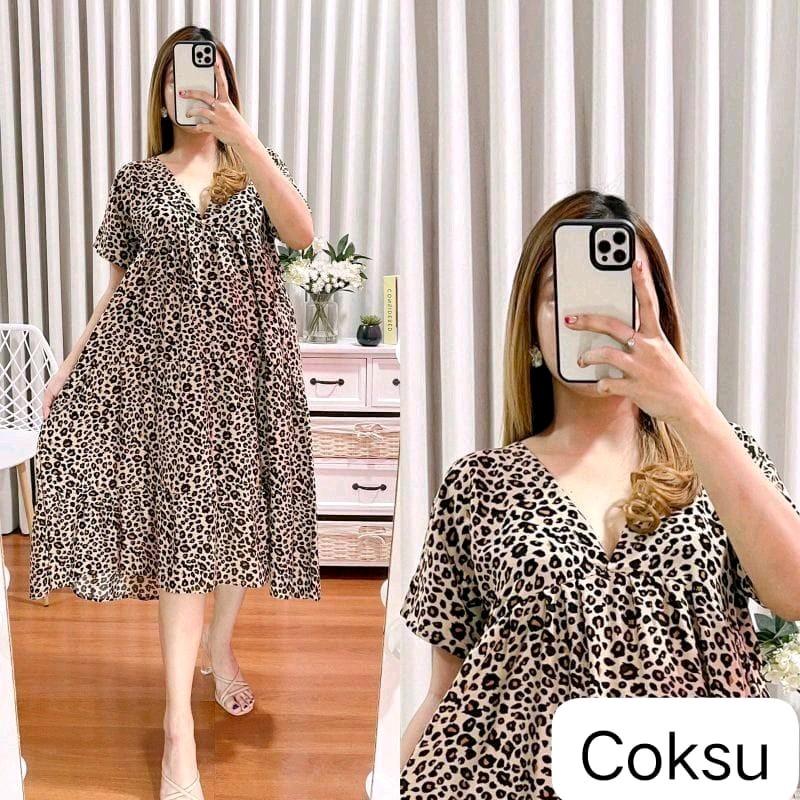 Dress Motif Rayon XXL/Masayu Home Dress Midi Korean motif Ruffle Kanzia/Dress masayu leopard 2