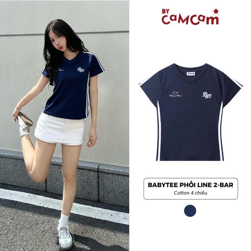 Áo Thun Babytee Bycamcam Phối Line Thể Thao 2-Bar Phong Cách Đường Phố Cho Nữ