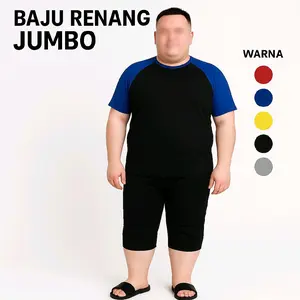 Setelan Baju Renang Laki-laki Jumbo Atasan & Bawahan Celana Selutut Bahan Polyester Melar Nyaman Cocok untuk Aktivitas Renang