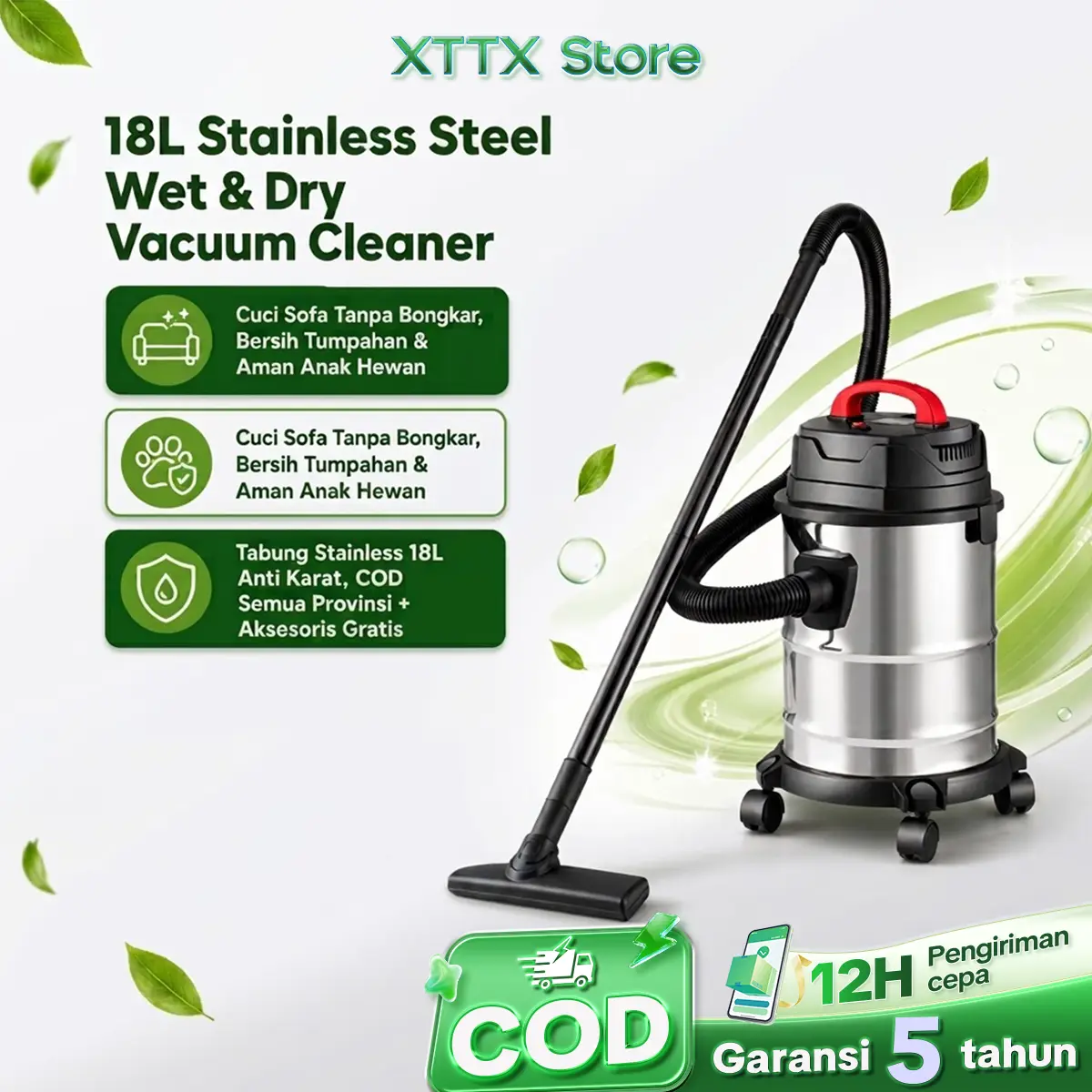 [COD] Tixx Penyedot Debu Vacuum Cleaner Wet And Dry Sedot Basah Kering 3in1 Multifungsi Blower Air Hisap Anti Tungau  18L  25000PA Kuat dan mudah digunakan  Portable Stainless Steel Hydro Vacuum Untuk Karpet Kasur Sofa Listrik Peralatan