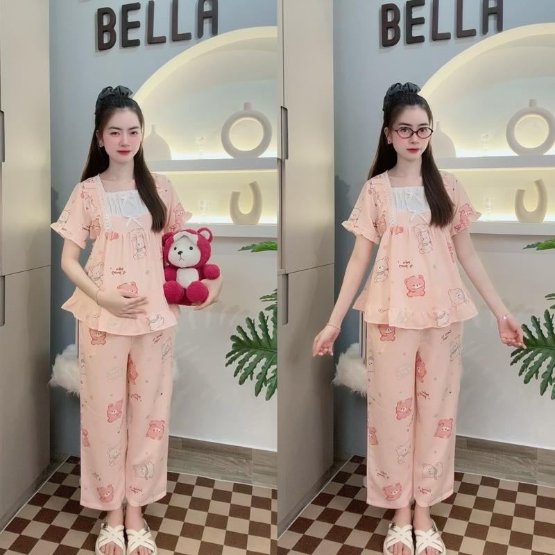 BỘ DÀI 40 - 75kg Bộ Bầu Mặc Nhà Set Đồ Thu Đông Cổ Vuông Phối Ren Nơ Chất Liệu Xốp Thái Quần Có Chun Điều Chỉnh Tiện Lợi