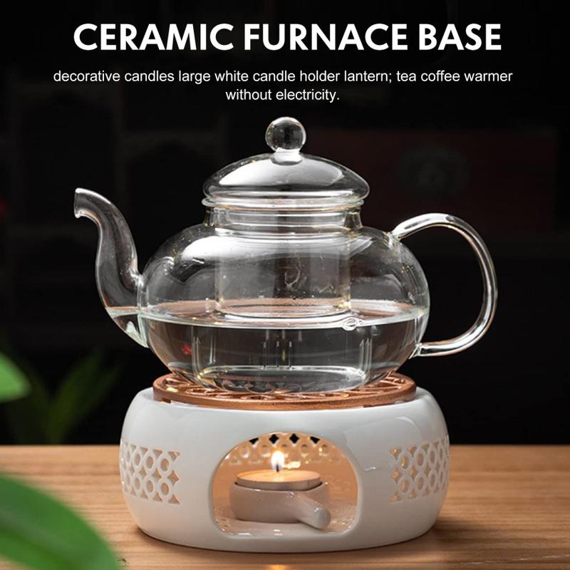 Product Introduction of Teapot Warmer Porcelain Tea Light Heater Tea Light Oven Without Electricity Candles Heating Oven White Teapot Heater Winter Tea Warmer for Home Tea House (with Spoon + Lid) 5