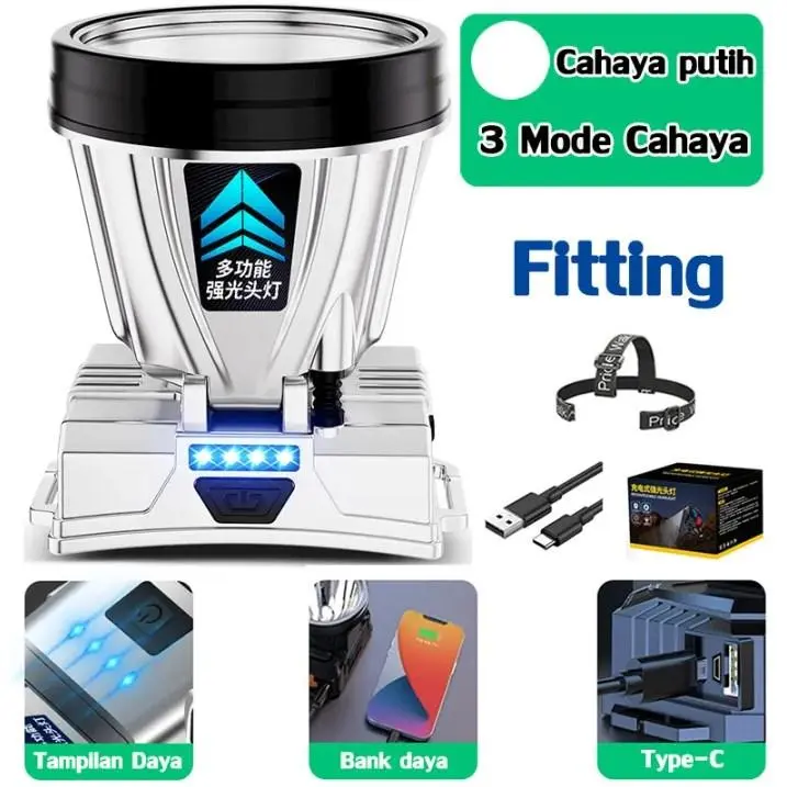 300Watt Penerangan terus menerus selama 500 jam LED senter super terang lampu depan luar yang kuat lampu depan tahan air sensor gerak senter berkemah senter kepala super terang / Senter Kepala Super Terang Tahan Air / senter terang jarak jauh
