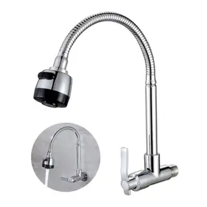 Air Angsa Flesikbel 2 Model Keran Cuci Piring Keran Angsa Kran Air Dapur Minimalis Drat 1/2 Inch dengan Desain Fleksibel-Tembok