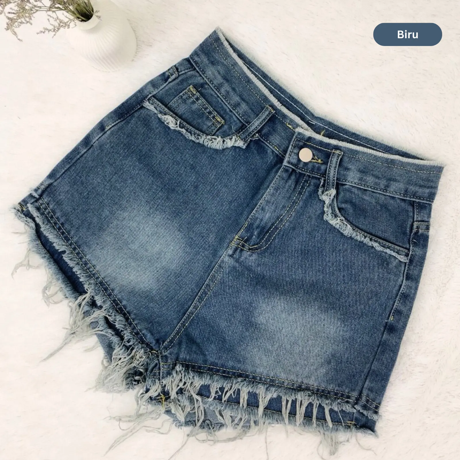 KOKO Dulce - Celana Jeans Pendek Wanita Korea Sobek Ripped Variasi Retro Korean Panjang Denim Loose Hot Pants Biru Muda Straight Hitam High