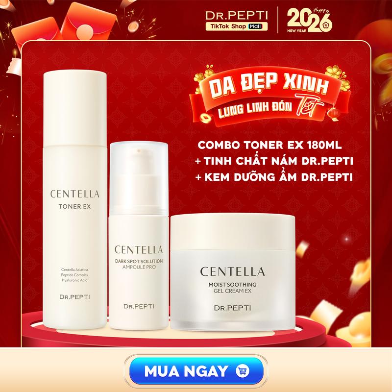  Dr.Pepti Combo Dưỡng Da Trắng Sáng Căng Bóng - Nước Hoa Hồng EX 180ml Tinh Chất Nám 30ml & Kem Dưỡng Ẩm Centella 70g Hàn Quốc 