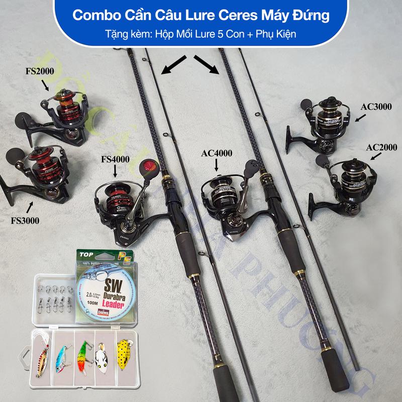  Combo Cần Câu Lure Ceres Máy Đứng + Hộp Mồi Lure 5 con + Dây PE + Khóa Lure Không Xoắn + Khoá Lure Snap  Khoá chữ U  - Fishing Lure,Câu Cá,Đi Câu,Bộ Cần Câu Máy 