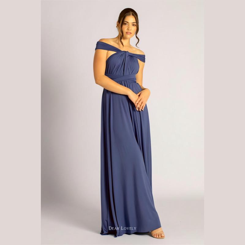 Dress Pesta Multiway Premium Dear Lovely in Dusty Blue Biru Dusty - Bridesmaid Dress Seragam Baju Bridesmaid Multiway Dress - Bahan Stretch, Long Dress Maxi, Bonus Kemben dan Brosur Tutorial Panjang Formal Gaun Kondangan Wanita Fit 2
