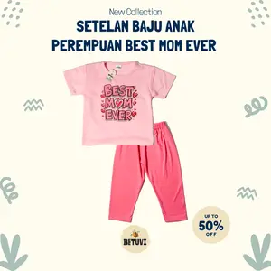 BEETUVI - Setelan Baju Anak Perempuan 3-8 Tahun Legging Best Mom ever