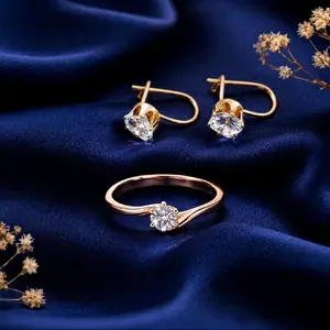 Cincin dan Anting  permata Gold Anti Karat Set Perhiasan Wanita Gold Minimalis