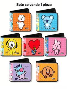 1 pieza: billetera de dibujos animados BT21, producto oficial de BTS, cartera corta plegable de cuero PU, tarjetero para estudiantes