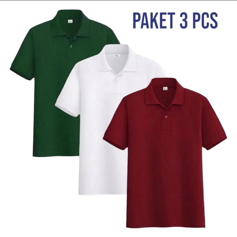Kaos kerah polos paket 3 pcs bahan lembut premium quality Pendek Pria Tangan Tebal Tshirt 7
