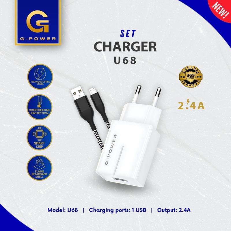 G-POWER Charger Set Micro Usb U-68 Fast Charging 3A Untuk Android Garansi Resmi Charger Colokan Adapter 0