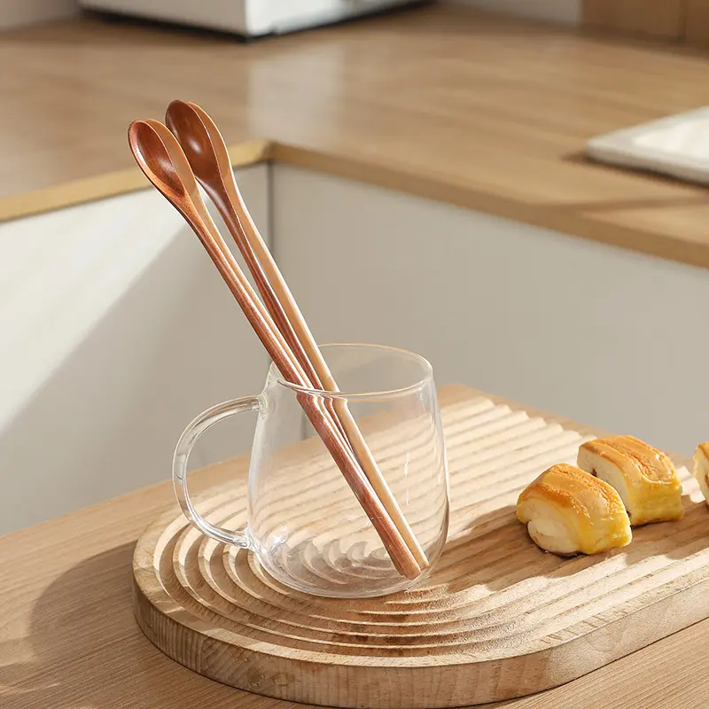 25CM long handled wooden spoon, honey mixing spoon, thin handled spoon, long wooden spoon