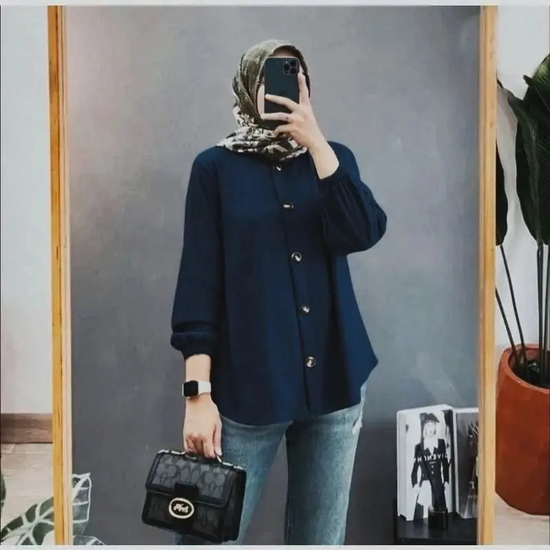 Baju Atasan kemeja Crinkle Airflow - atasan wanita jumbo ful kancing 6