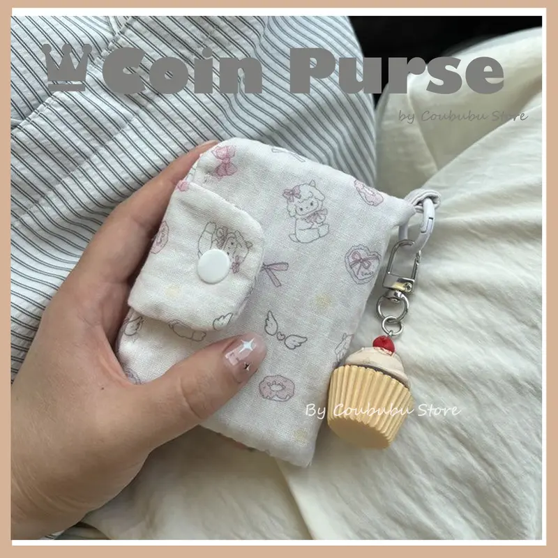 Ví Đựng Tiền Xu Và Thẻ, Coububu, Phong Cách Ins Nhật Bản, Dễ Thương Và Dễ Thương, Dành Cho Bé Gái, Thiết Kế Hoa Vải Bố, Túi Xách Có Khóa Kéo, Ví Đựng Thẻ, ví đựng tiền Xu Cầm Tay 6