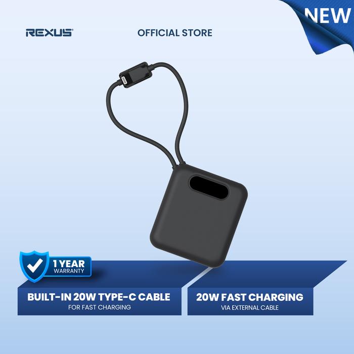 Gambar Rexus PBW-30 Travel Powerbank 10000mAh - Built-in 20W Type C Cable Fast Charging dari Rexus Official Shop Kota Administrasi Jakarta Utara Tokopedia