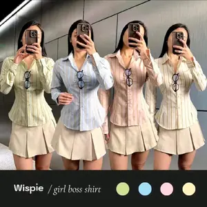 MONEY fitted shirt kemeja slimfit stripe wanita katun salur karet / wispie / kemeja wanita / kemeja salur / kemeja / kemeja pas body / kemeja viral