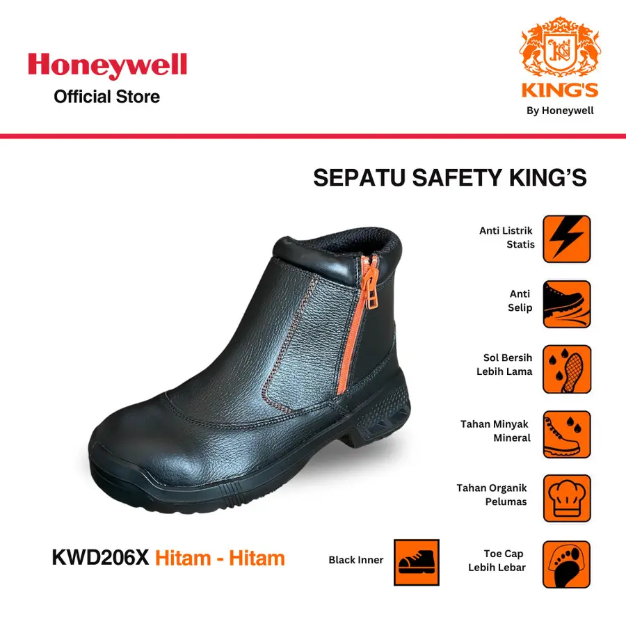 Sepatu Safety Kings KWD206 (Zipper) Resleting Shoes Pria Boots Kings Safety Shoes Original