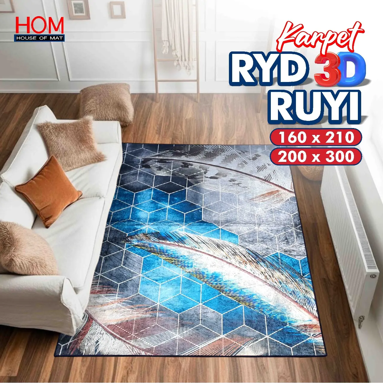 Karpet Eropa Glossy Premium RYD Motif 3D 200X300 - Kualitas Tinggi dan Desain Menarik - Busa, Dekorasi