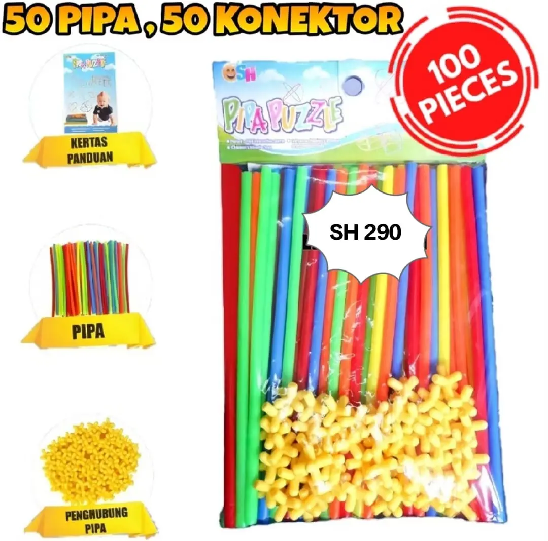 Magic Straws Mainan Anak Pipa Puzzle 100 PCS / Mainan Anak Sedotan Ajaib Bongkar Pasang Rakit DIY / Mainan
