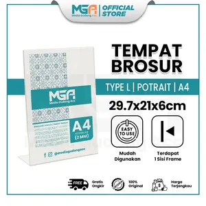 Tempat Brosur A4 Potrait Tipe L Akrilik 2mm - Tent Holder / Tent Card Stand Display - Desk