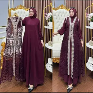 Naura Dress Gamis Ceruty Baby Doll Mix Brukat Full Furing Gamis Gaun Kondangan Pesta Terbaru Wanita Dewasa Muslimah Lebaran 2026
