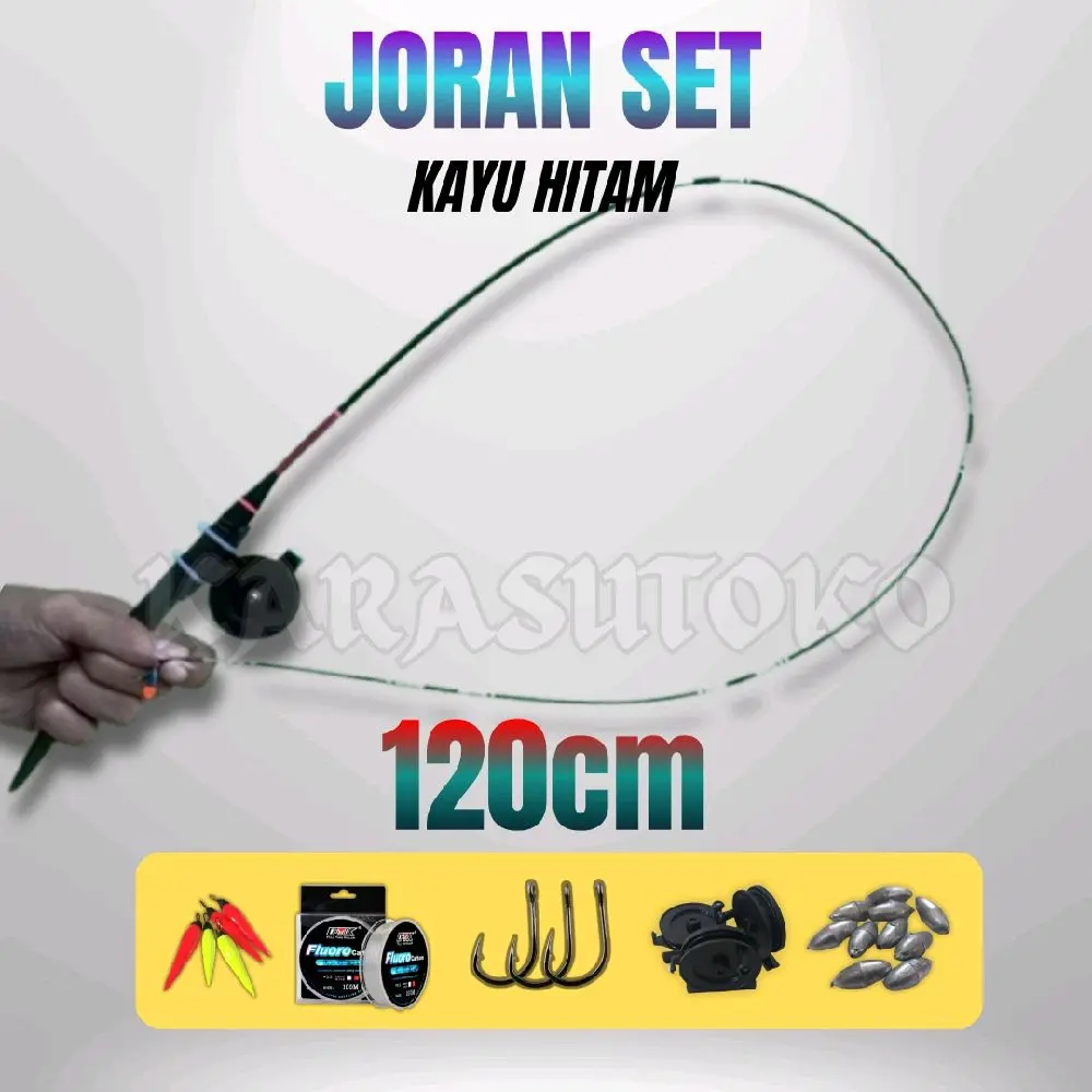 Joran Set Lentur Kayu Hitam 120cm (reel tokos) untuk Micro Fishing