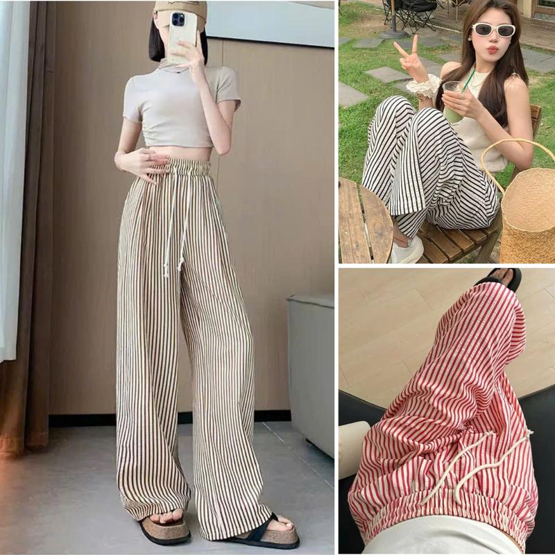 Quần ống rộng kẻ sọc đũi xốp mềm cạp chun bản to có túi tiện ích thời trang trẻ trung năng động thoải mái suốt cả ngày