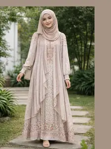 Gamis Lebaran Terbaru  Elegan Shella Maxy Bahan Silk Mix Chiffon BO Warna Black Burgundy Brown Cream Lavender Ukuran M L XL XXL 3XL Gamis Hijab Friendly Fashion Modis Anggun Kekinian Muslimah