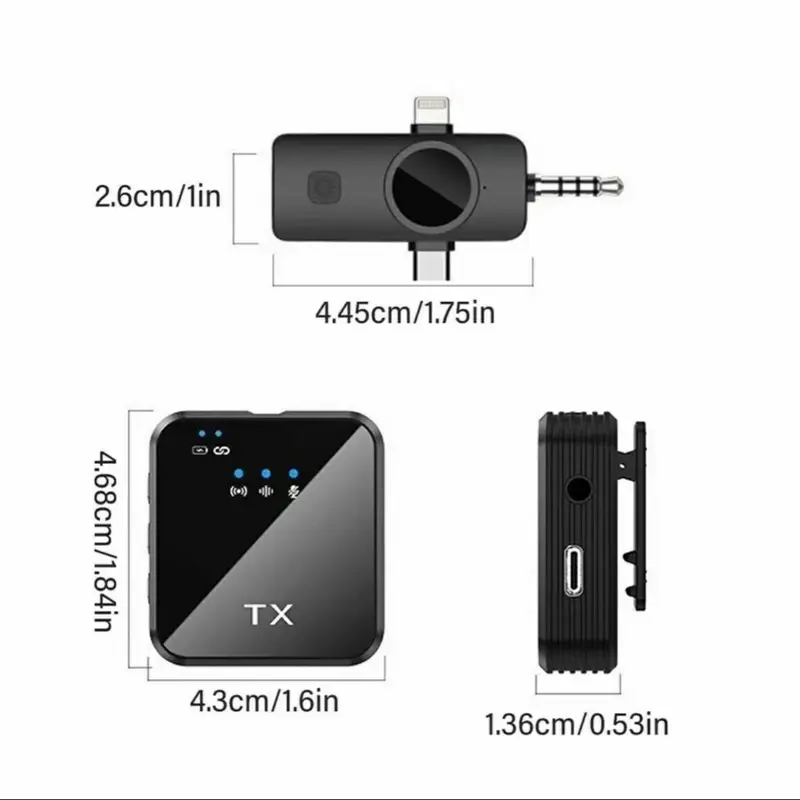 Mini micrófono 3 en 1 para iPhone/Android/ cámara, audio de alta fidelidad, 48 kHz/24 bits, micrófonos inalámbricos, alcance de 100 m, batería de 20 h, micrófono de solapa con reducción de ruido para transmisión en vivo, TikTok y YouTube. - Foto 2