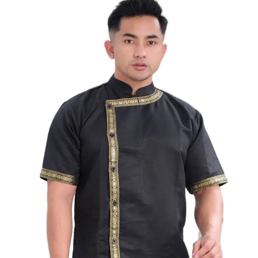 RENGGANIS - HEM KERAH SANGHAI POLOS LIST PRADA BAHAN TOYOBO HEM BASIC KERAH KOKO OUTFIT PRIA KEREN OUTFIT VIRAL Muslim Baju Kurta Pendek Dewasa Katun Hitam Atasan Motif Panjang