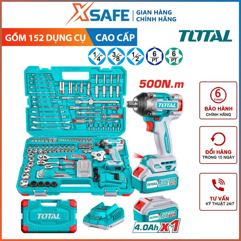  Bộ dụng cụ chuyên sửa xe 152 món Total gồm máy Bulong 500Nm cần siết lực cờ lê,đầu tuýp đồ nghề 