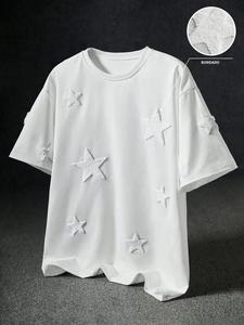 Camiseta de mujer con bordado de estrellas, corte holgado, manga corta casual, ajuste entallado en la parte superior, diseño simple, para uso diario, prenda para combinar por capas