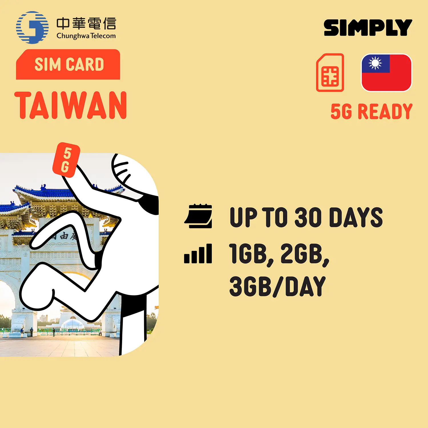 [Taiwan] 4-30 Days | 1GB/2GB/3GB(4G)/Day Data SIM Card | Registration Required