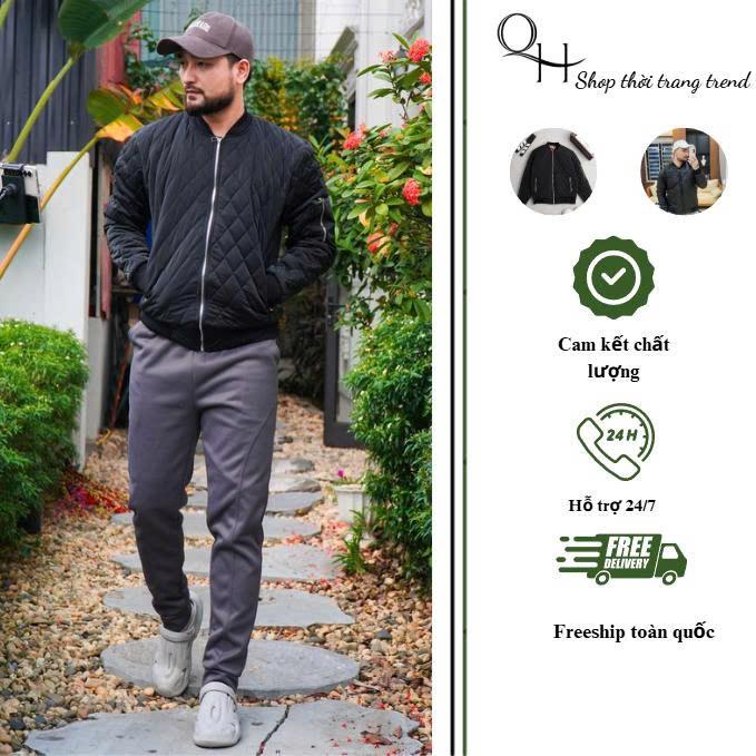  Áo phao Bomber Quả Trám Phối Túi Khóa 3 lớp vải phao bóng lót Bông dày dặn ấm áp 