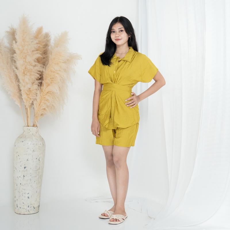 ROSYA || Ciara One Set Atasan Celana Pendek / Setelan dan Tali Pinggang Korean Style Linen Baju 3