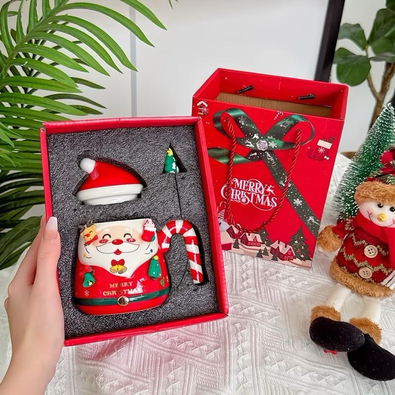  Set Cốc Giáng Sinh Có Hộp Làm Quà Tặng Ly Cốc Sứ Noel Có Nắp Có Thìa 400ml 