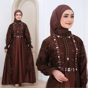 Dress ANISA Luxury Set Gamis Inner+Outer Baju Lebaran 2026 Gaun Elegan Payet Mutiara Bahan Cavali Premium & Tile Sapto