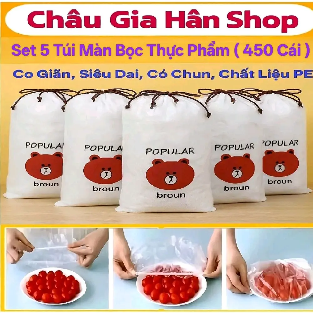 Set 5 Túi Màng Bọc Thực Phẩm Co Giãn ( 450 cái ) - Màng PE Bọc Thực Phẩm, Bảo Quản Thức Ăn Chống Bụi Và Giữ Đồ Ăn Luôn Tươi Sạch - Châu Gia Hân Shop