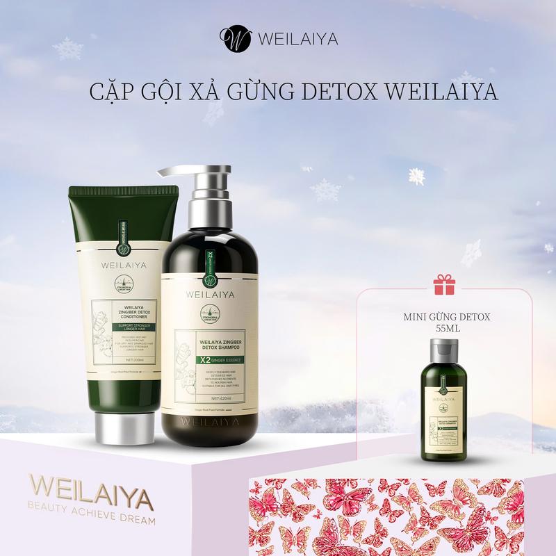 Da đầu dầu Cặp dầu gội và xả x2 tinh chất gừng detox Weilaiya Luxury Line Dưỡng Tóc dành cho da đầu dầu