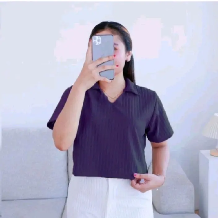 Kaos Atasan Wanita Lengang Pendek Crop Top Polo Rib Knit Hornet Premium Terlaris 1