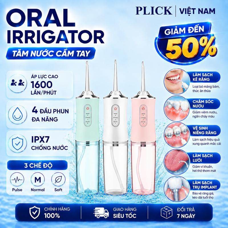 Máy Tăm Nước Vệ Sinh Răng Miệng Oral Irrigator 6886A , Bản Rút Gọn Quốc Tế Chuẩn Nha Sĩ Khuyên Dùng Mẫu Mới 230ml, 4 Đầu 3 Chế Độ