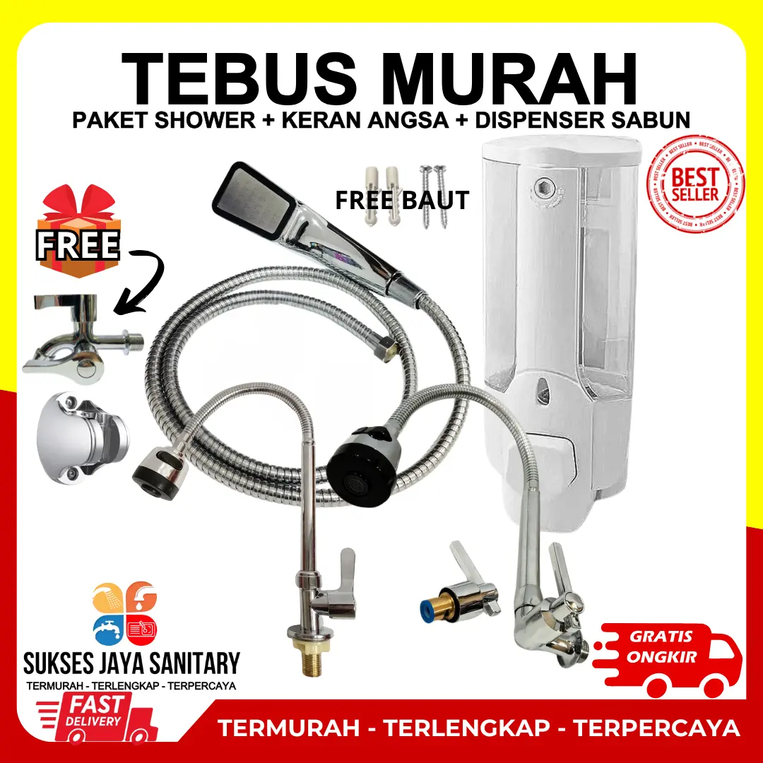 TEBUS MURAH PAKET LENGKAP Kran Besi Tahan Karat Plus Hand Shower 300 lubang komplit Air Angsa Fleksibel Tembok Sink Jet Shower Kloset Toilet Keran Selang jet showers Dispenser Sabun Cair
