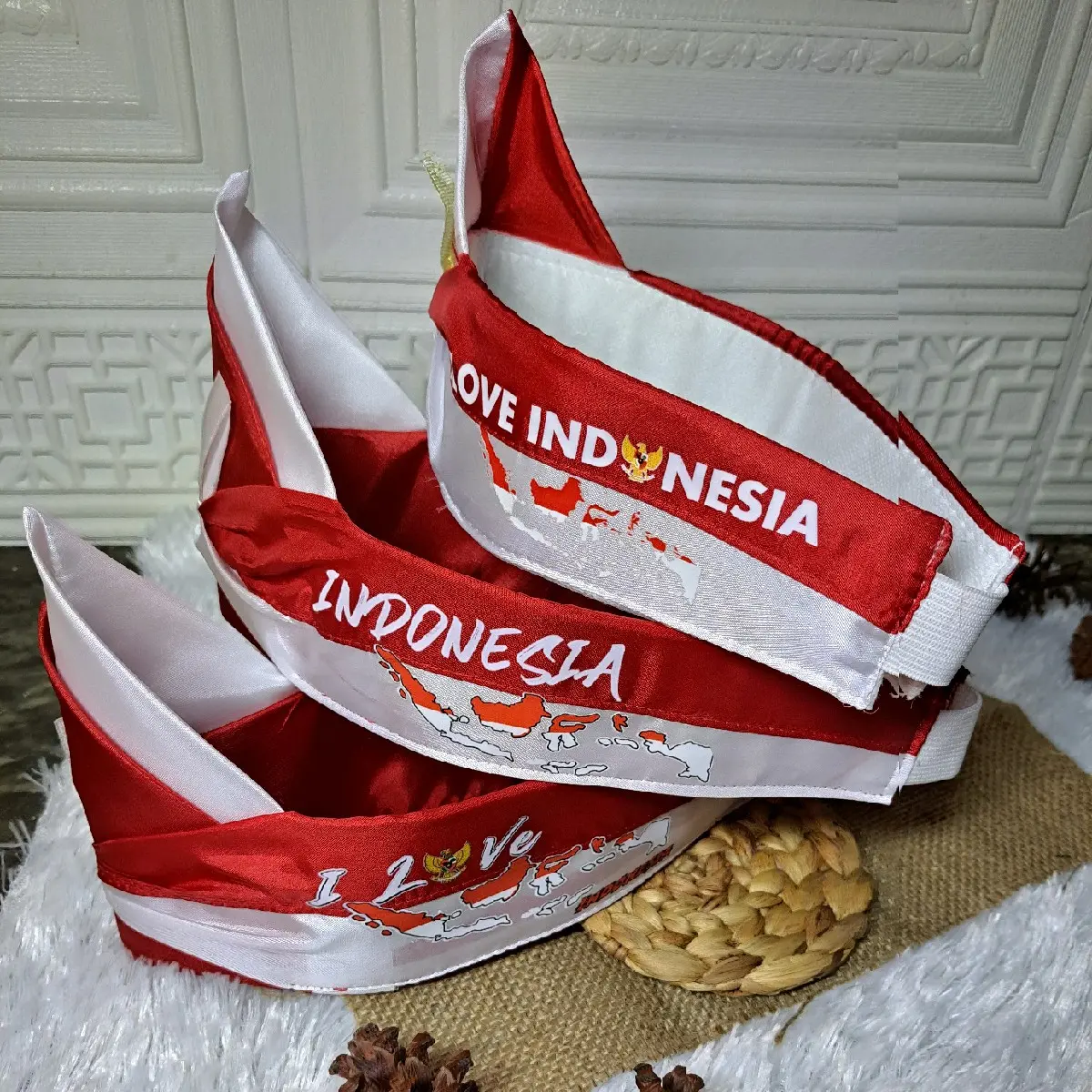 ikat kepala merah putih 17 agustus, bendera ikat kepala merah putih, bando merah putih ukuran dewasa dan anak, pita merah putih ikat kepala, tali merah putih buat di kepala totopong aksesoris pria dan wanita Harian Santai Katun Headbands