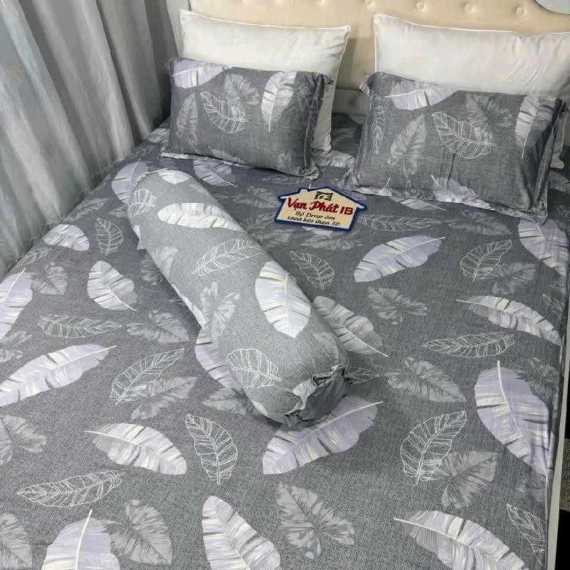 BỘ GA KHÔNG MỀN HOẶC BỘ GA CÓ MỀN LÁ CHUỐI XÁM ( VỎ GỐI ÔM DÂY KÉO) chất thun lạnh Hàn Quốc không xù lông